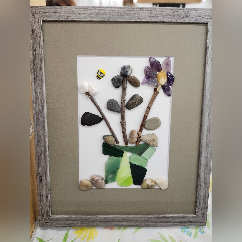 Rock and sea glass vase